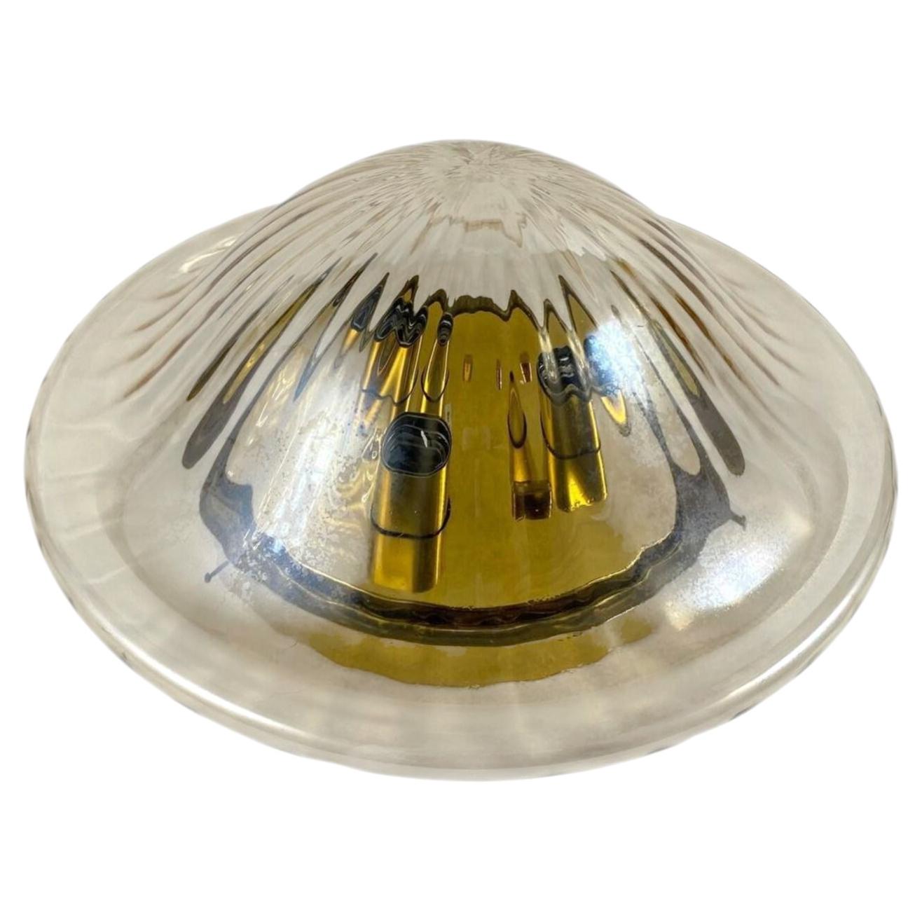 Art Glass Flush Mount Ceiling Lamp Glass and Gilt Brass Flush Mount Lighting For Sale