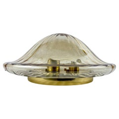 Used Art Glass Flush Mount Ceiling Lamp Glass and Gilt Brass Flush Mount Lighting