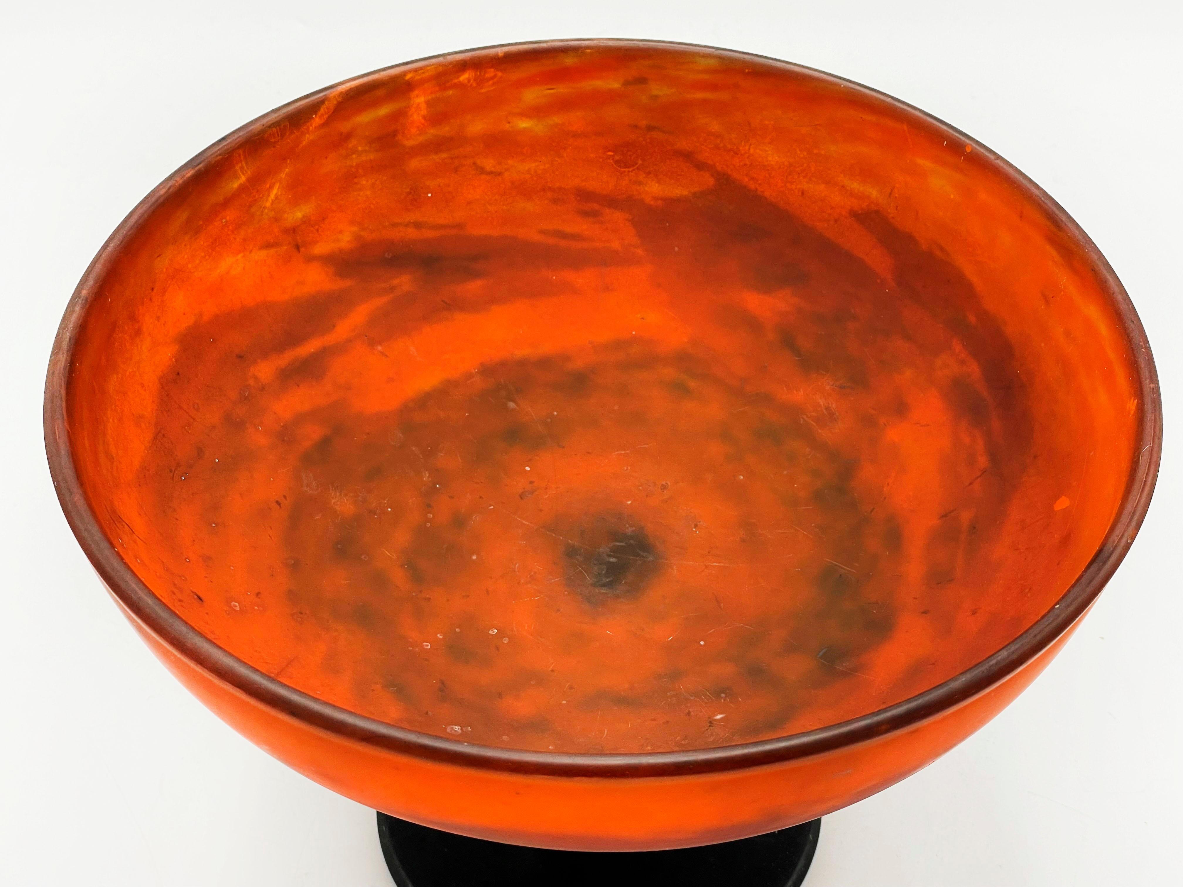 Engraved Art Glass Footed Muller Frères Bowl For Sale