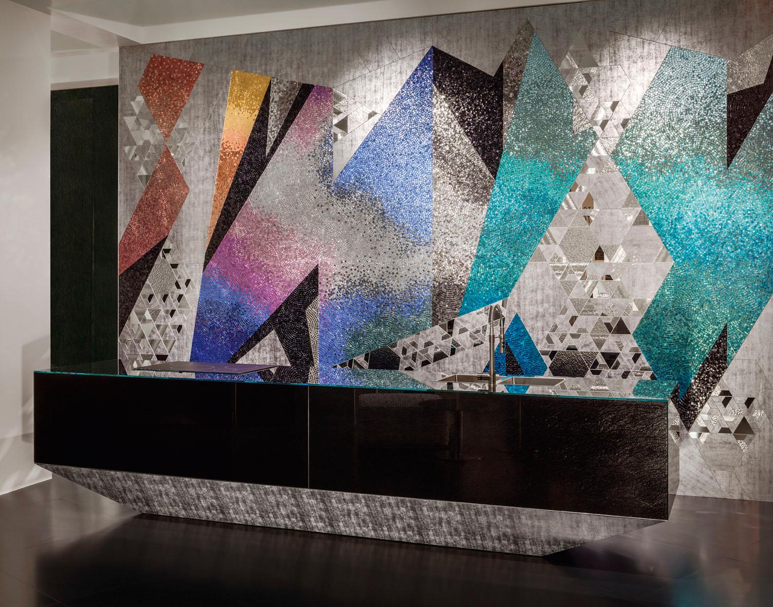 Kunstglas & geometrische Mosaik-Wanddekoration, Maße anpassbar im Zustand „Neu“ im Angebot in London, GB