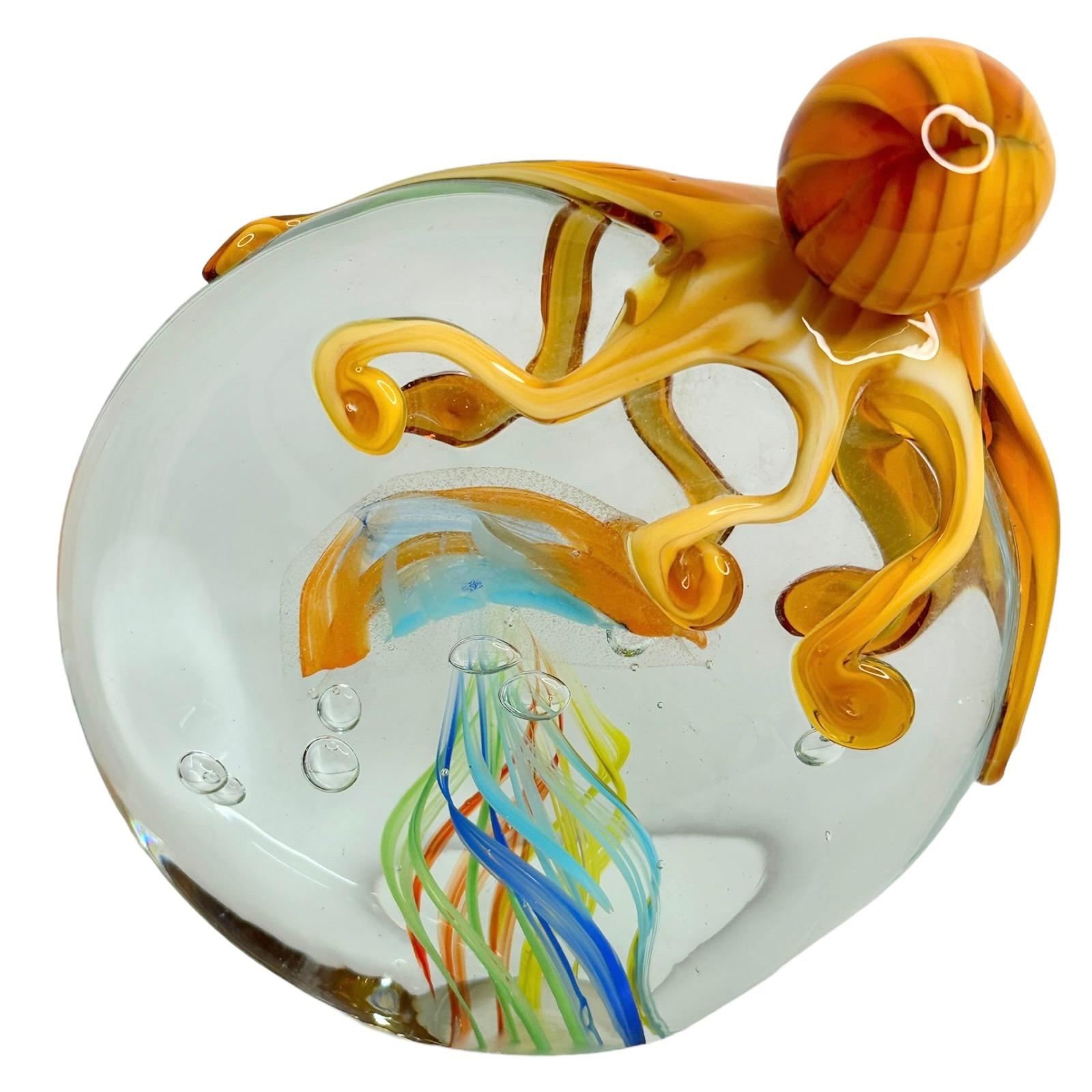 Mid-Century Modern Art Glass Giant Octopus & Jelly Fish Aquarium Paperweight, Italy, 1980s For Sale