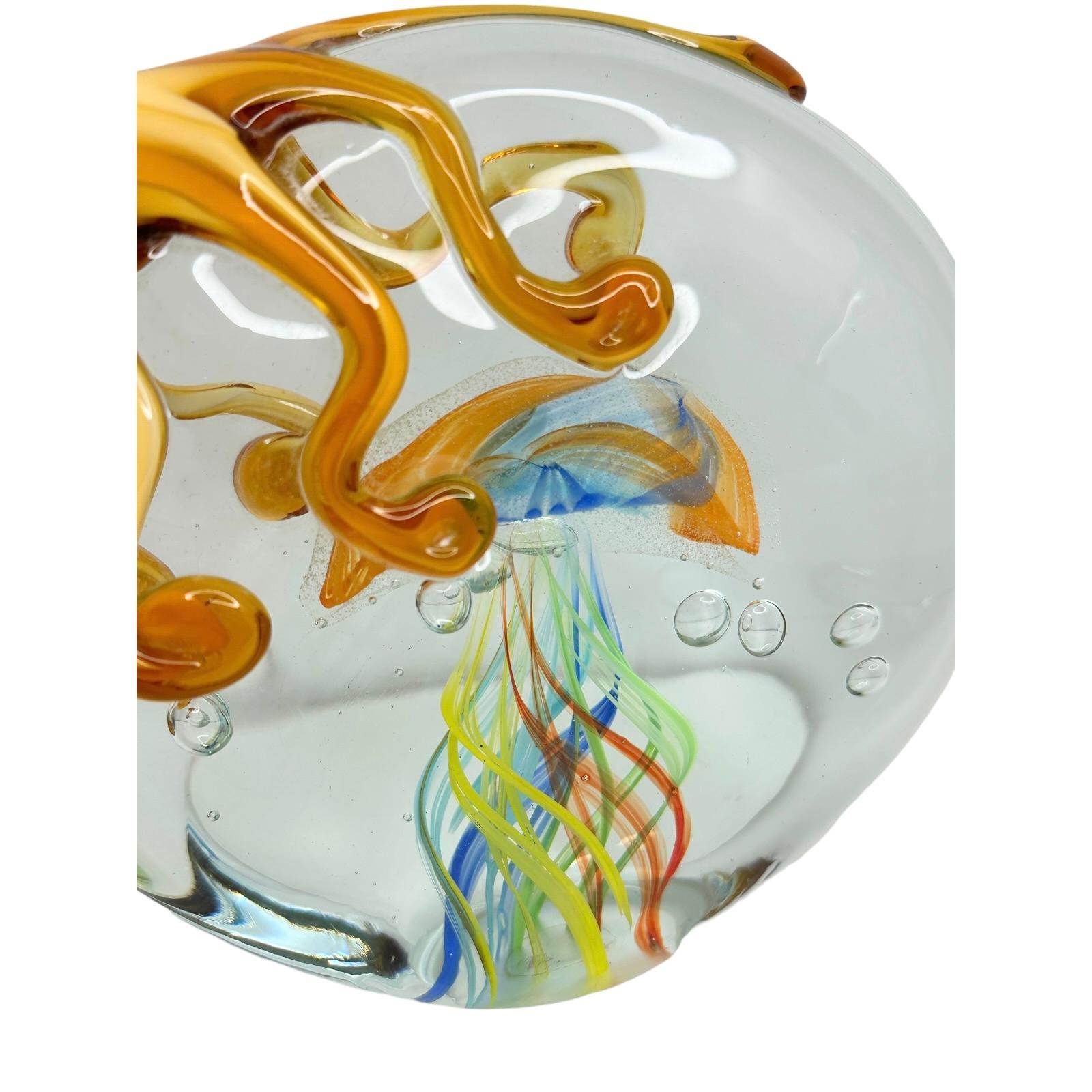 Italian Art Glass Giant Octopus & Jelly Fish Aquarium Paperweight, Italy, 1980s For Sale