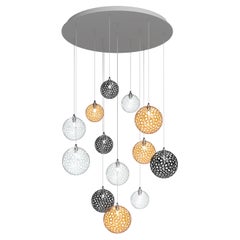 Art Glass Globe Mix 13 Pendants Chandelier with intricate mesh in Color Glass