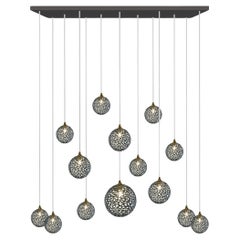 Art Glass Globe Pendants Chandelier with intricated mesh in Grey Glass Color.
