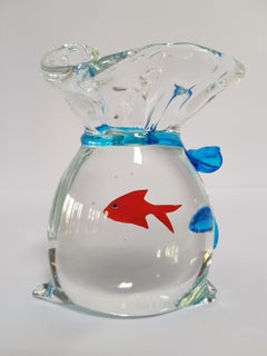 Scultura in vetro d'arte con sacca per pesci d'acquario, fermacarte, Figurina di Murano Italia