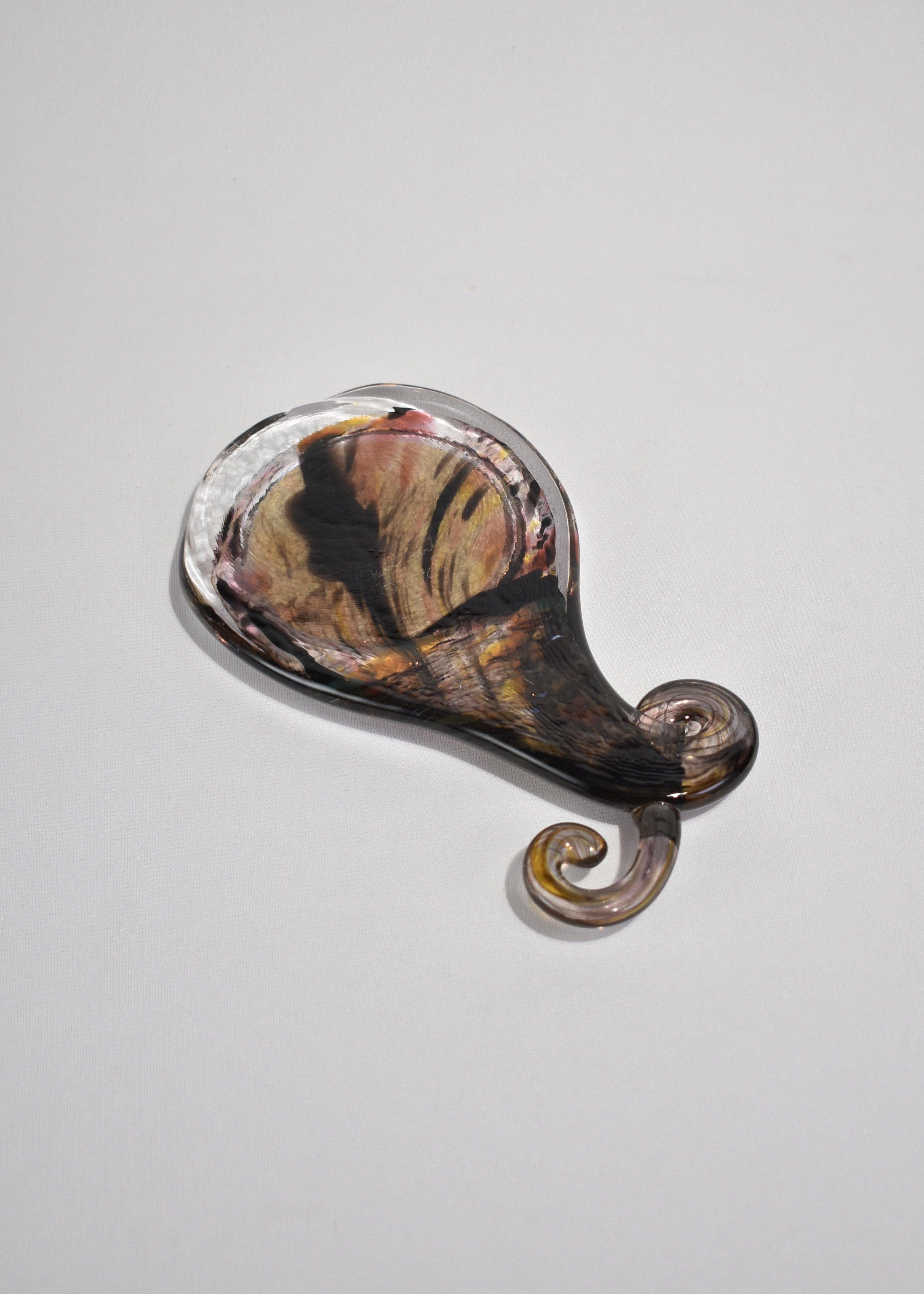 American Art Glass Hand Mirror in Blown Glass with Winding Handle