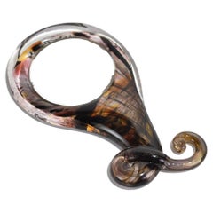 Art Glass Hand Mirror in Blown Glass with Winding Handle