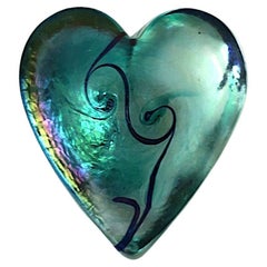 Vintage Art Glass Heart Paperweight Decorative Object