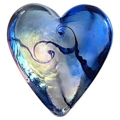 Vintage Art Glass Heart Paperweight Decorative Object