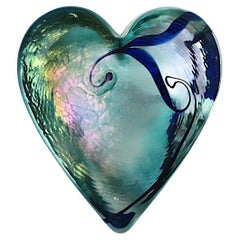 Vintage Art Glass Heart Paperweight Decorative Object