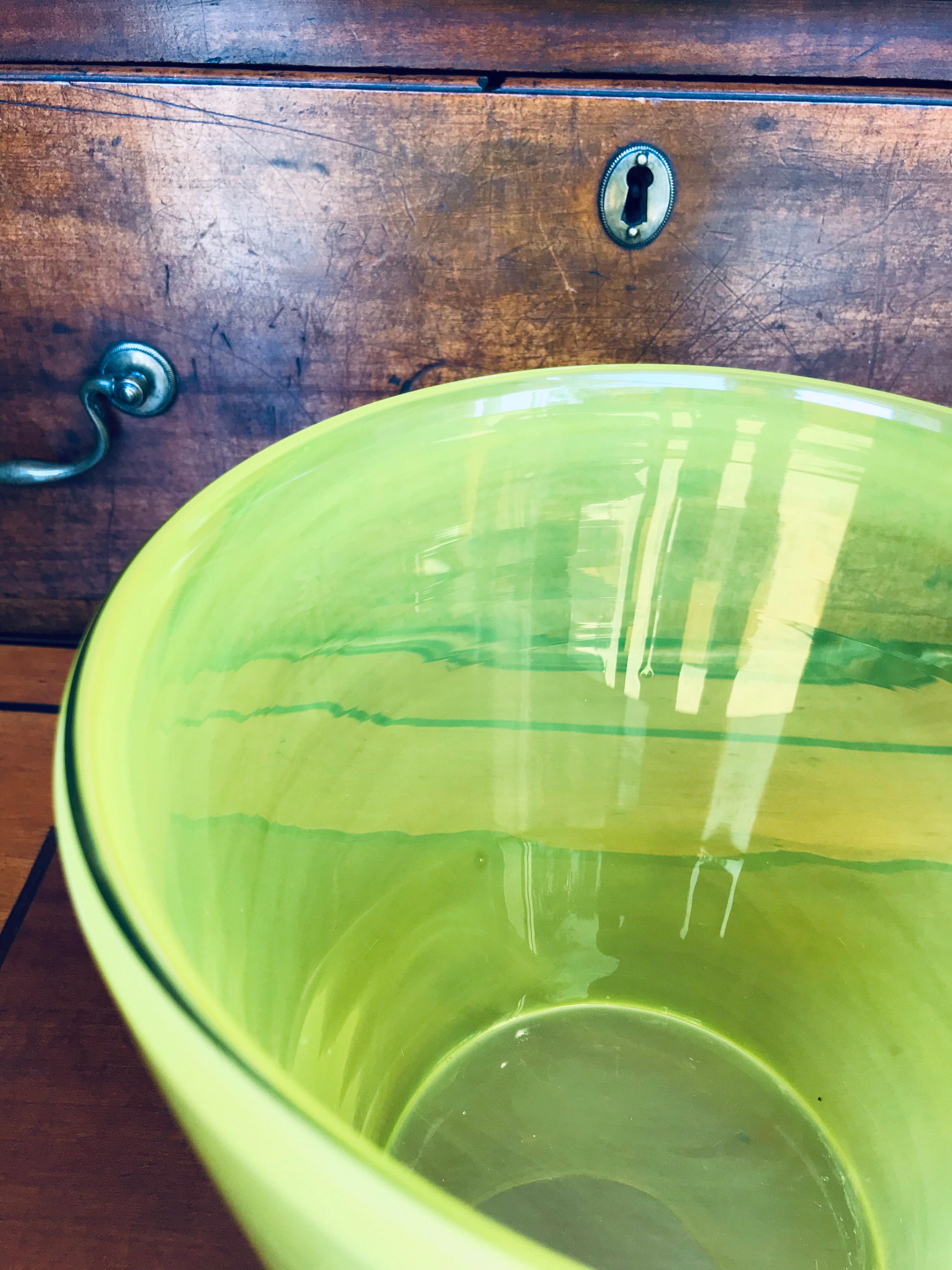 Polish Art Glass Ice Bucket in Citron Green