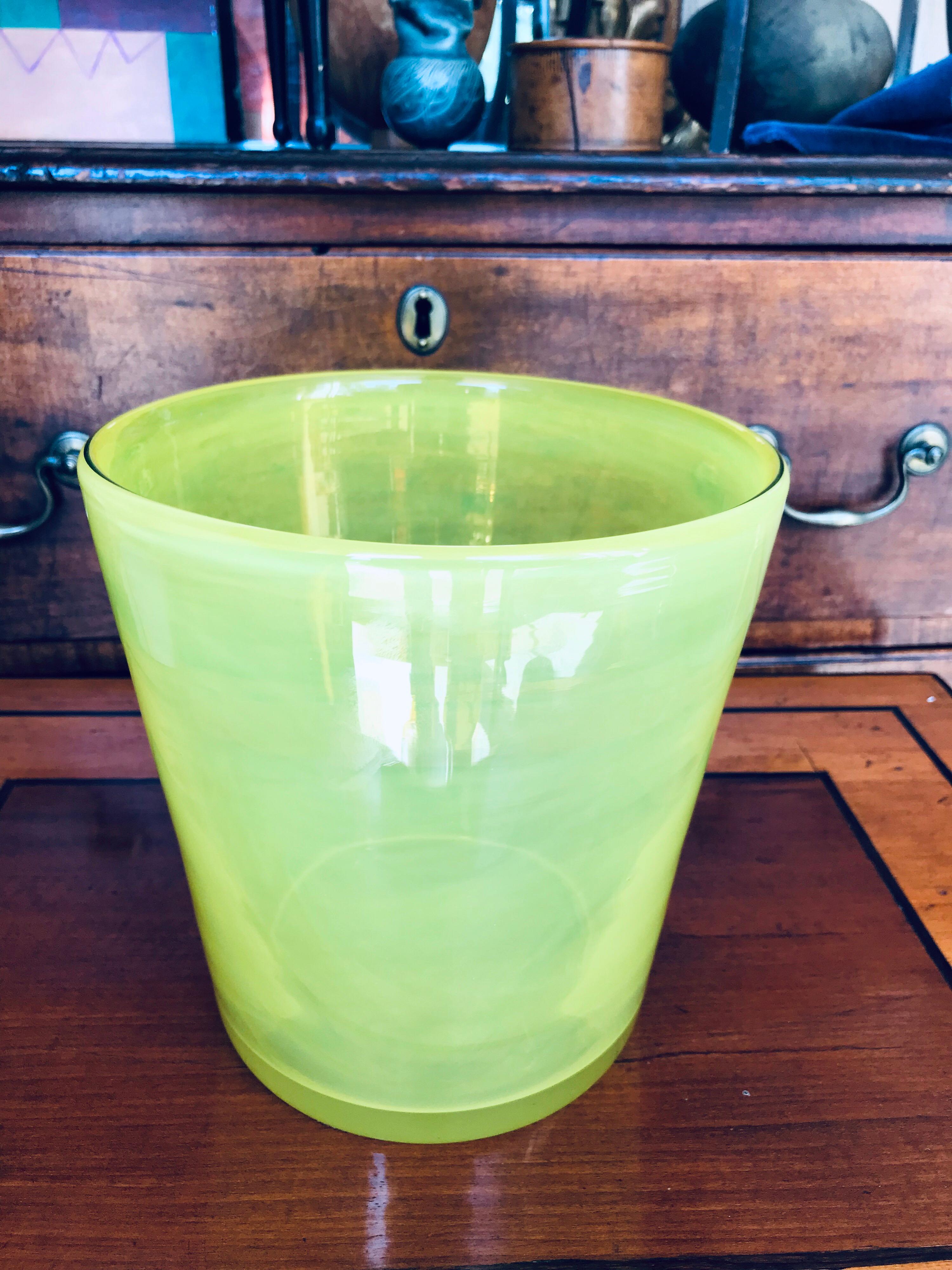 Turned Art Glass Ice Bucket in Citron Green
