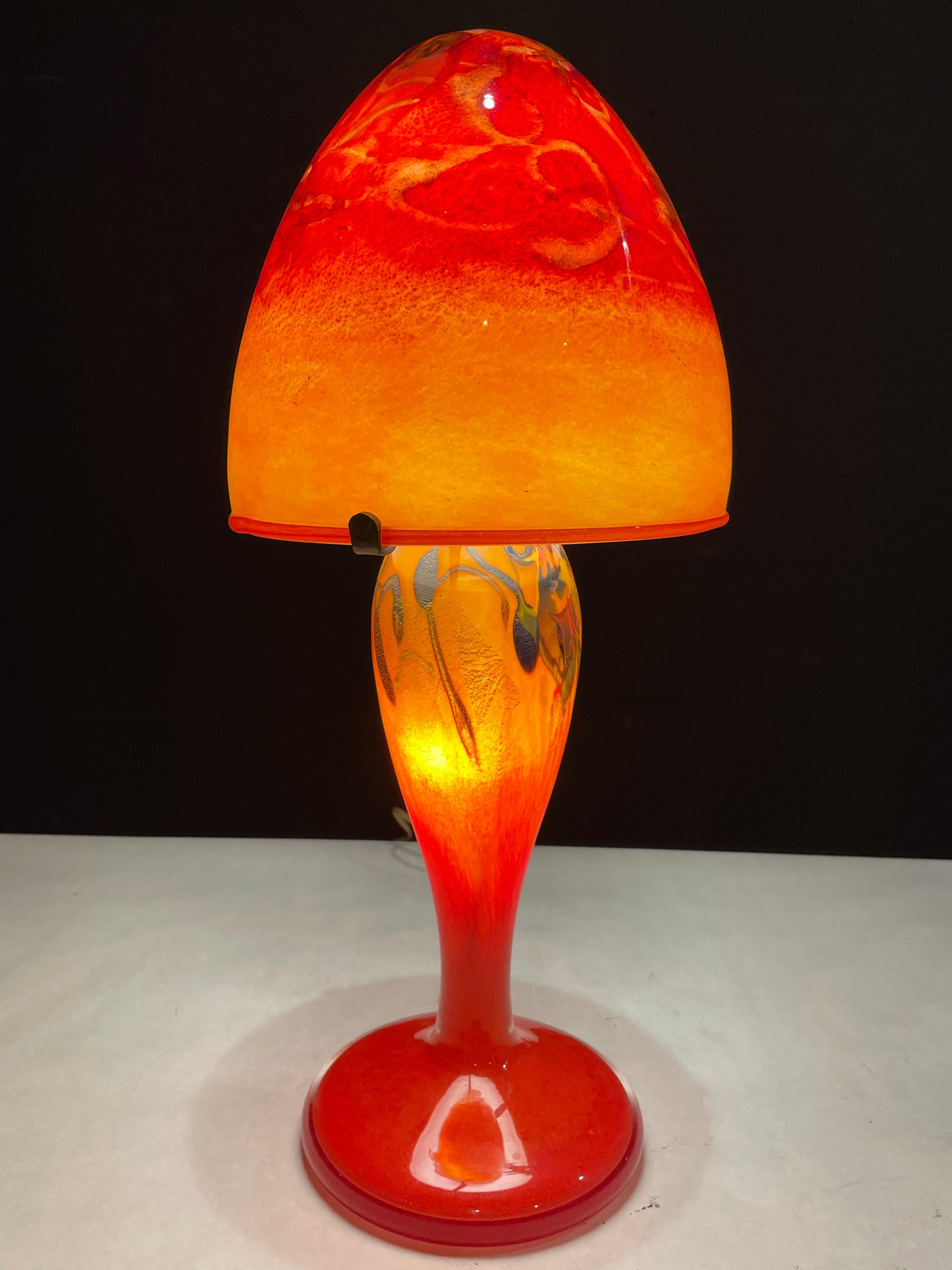 French Art Glass Lamp Signed by Pascal Guyot