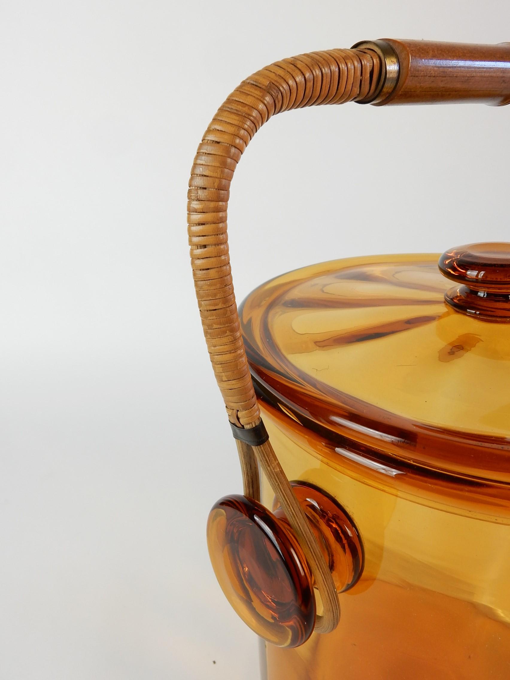 Art Glass Lidded Ice Bucket with Rattan Cane Handle, Austria, 1960's For Sale 4