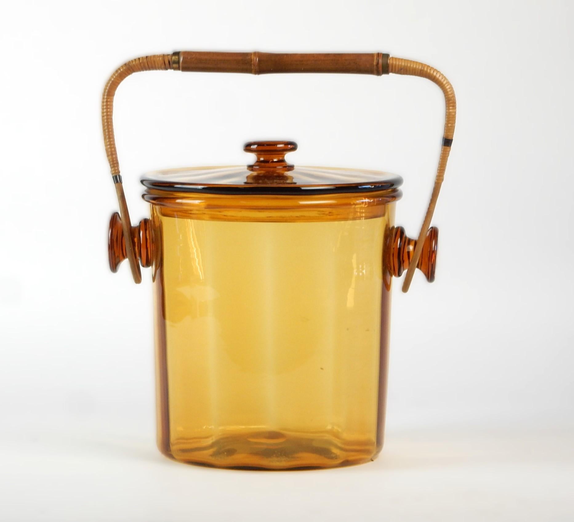 Art Glass Lidded Ice Bucket with Rattan Cane Handle, Austria, 1960's For Sale 5
