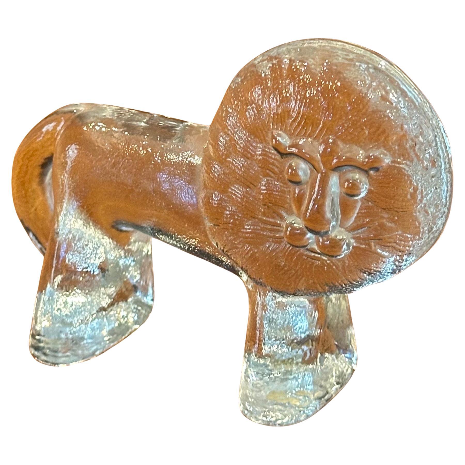 Art Glass Lion Paperweight / Sculpture by Kosta Boda Sweden