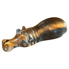 Art Glass Lying Hippo Paperweight / Sculpture by Kosta Boda Sweden