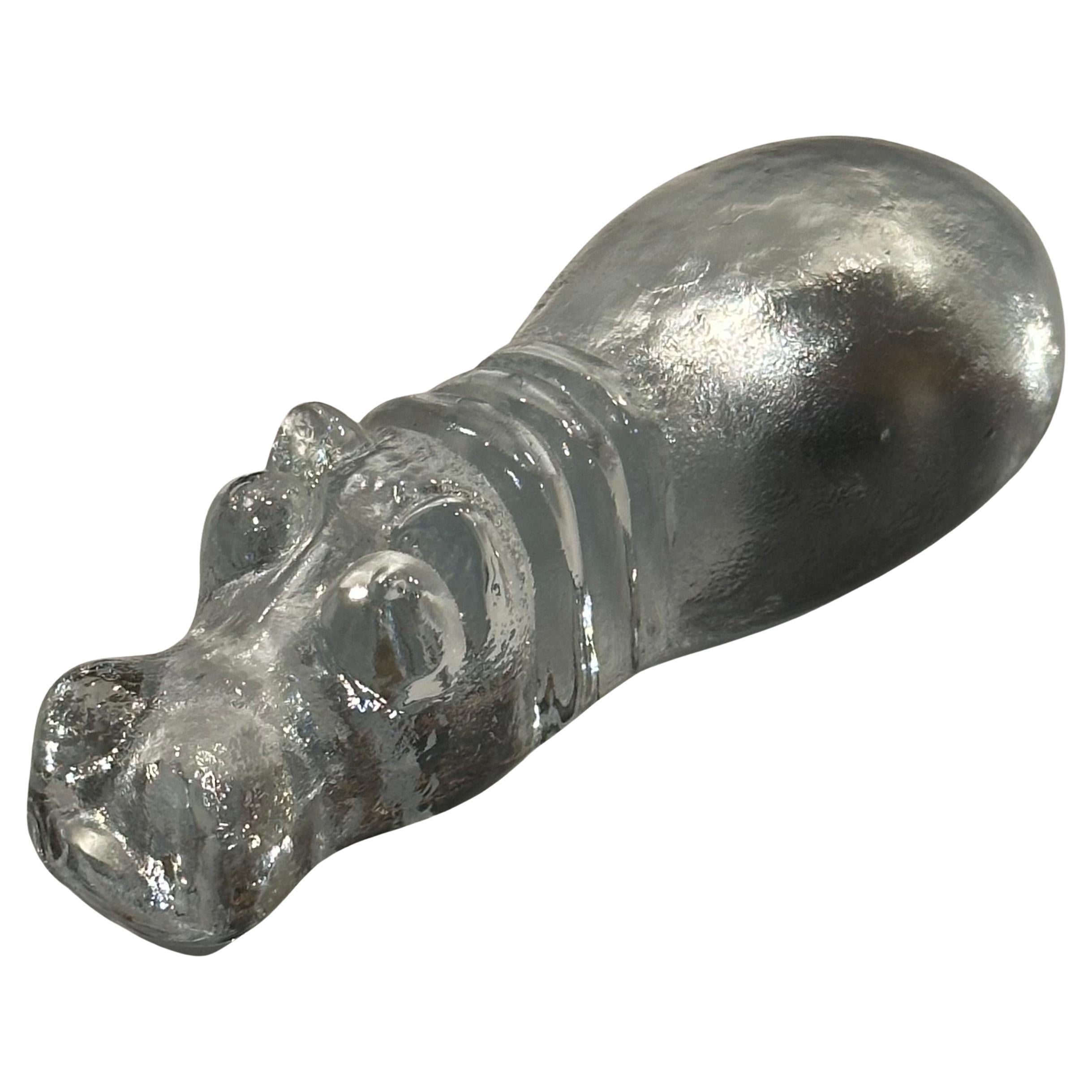 Pisapapeles / Escultura de vidrio artístico Hipopótamo tumbado de Kosta Boda Suecia