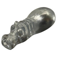 Vintage Art Glass Lying Hippo Paperweight / Sculpture by Kosta Boda Sweden
