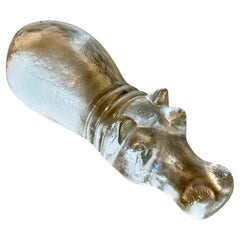 Art Glass Lying Hippo Paperweight / Sculpture in the Style of Kosta Boda