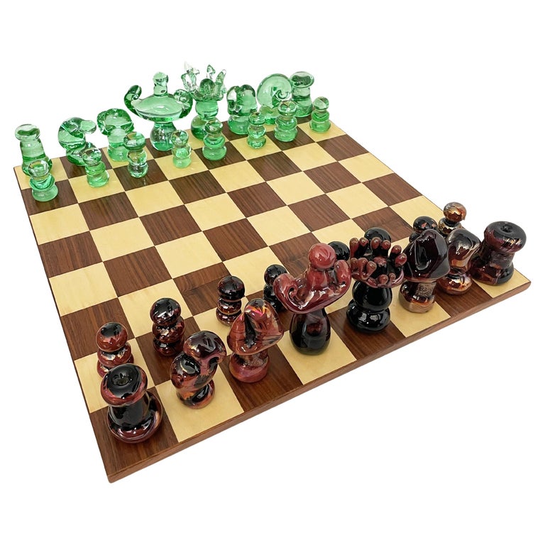 Solid Brass Pieces and Chess Table with Inlaid Briar Elm Board - Chessmove