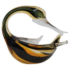 Figurina di animale in vetro artistico di Murano con uccello e cigno