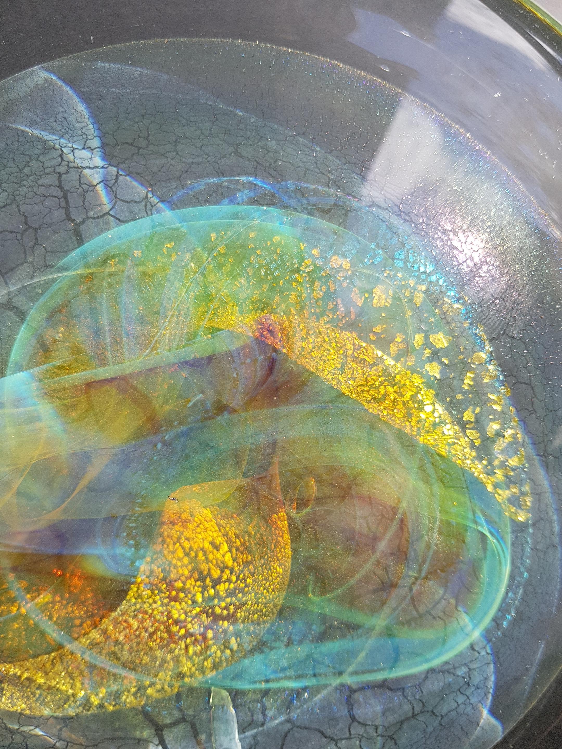 Art Glass Nebula Sculpture Disc Cosmic Iridescent Opalescent OuterSpace Orb Star in vendita 9