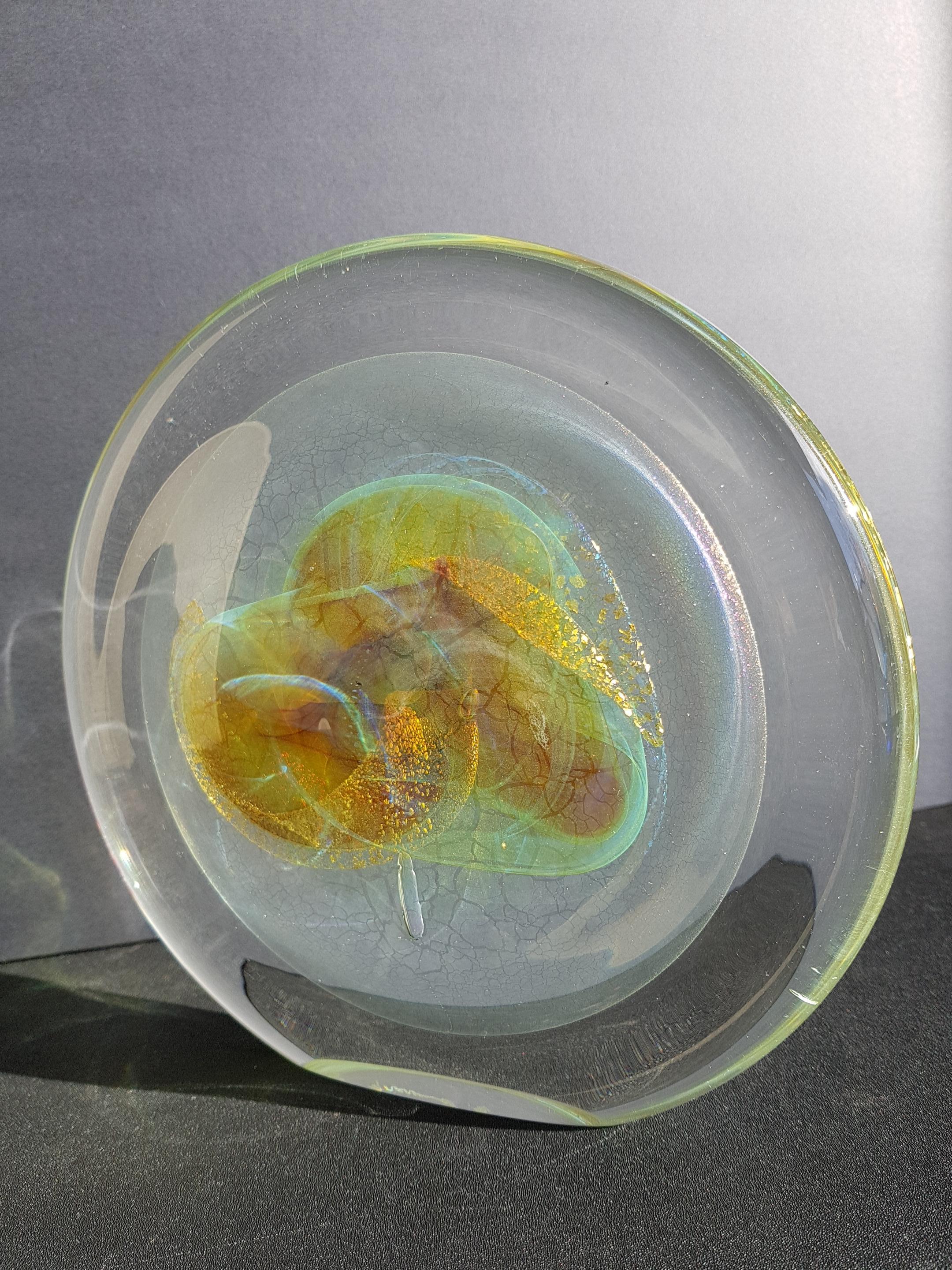 Americano Art Glass Nebula Sculpture Disc Cosmic Iridescent Opalescent OuterSpace Orb Star in vendita