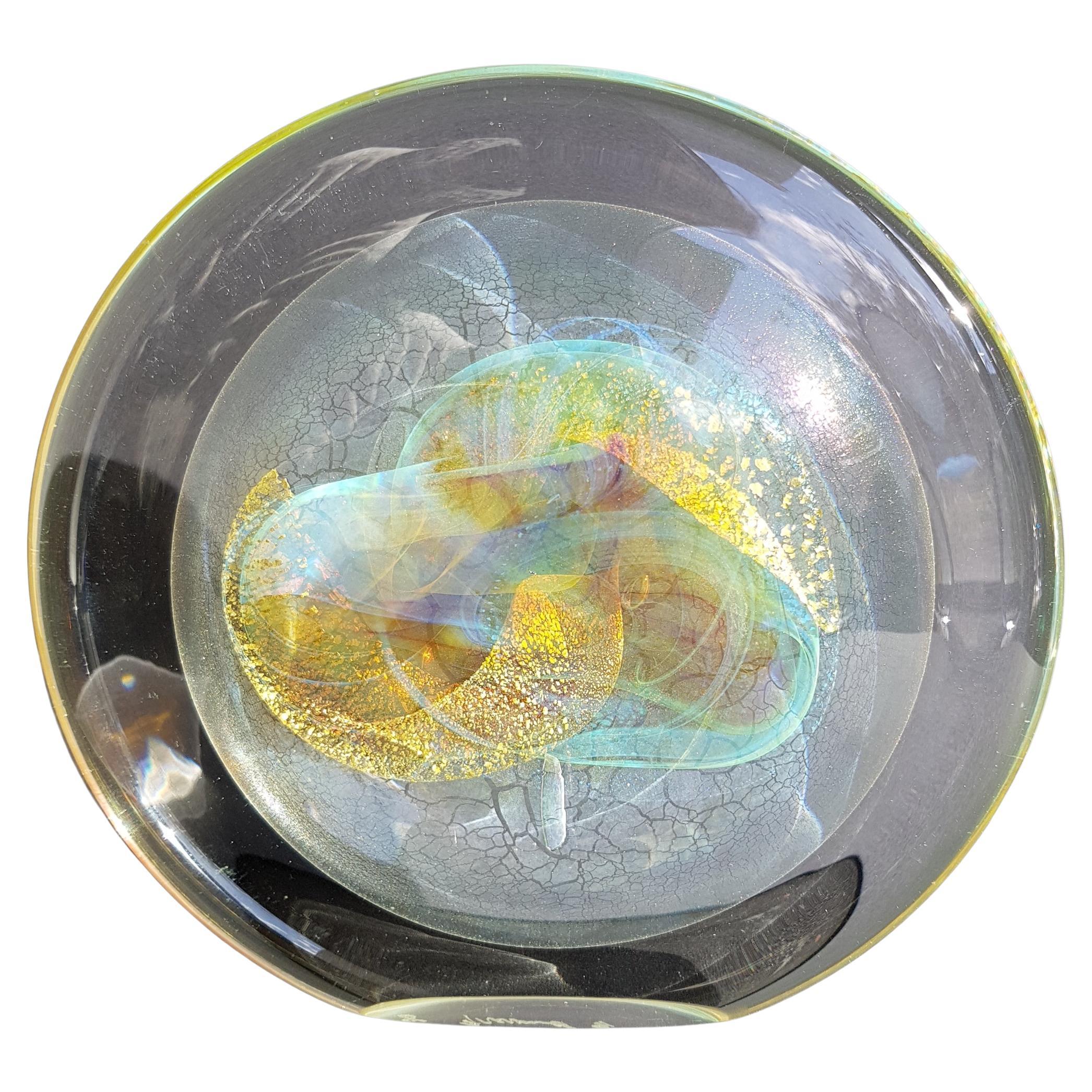 Art Glass Nebula Sculpture Disc Cosmic Iridescent Opalescent OuterSpace Orb Star in vendita
