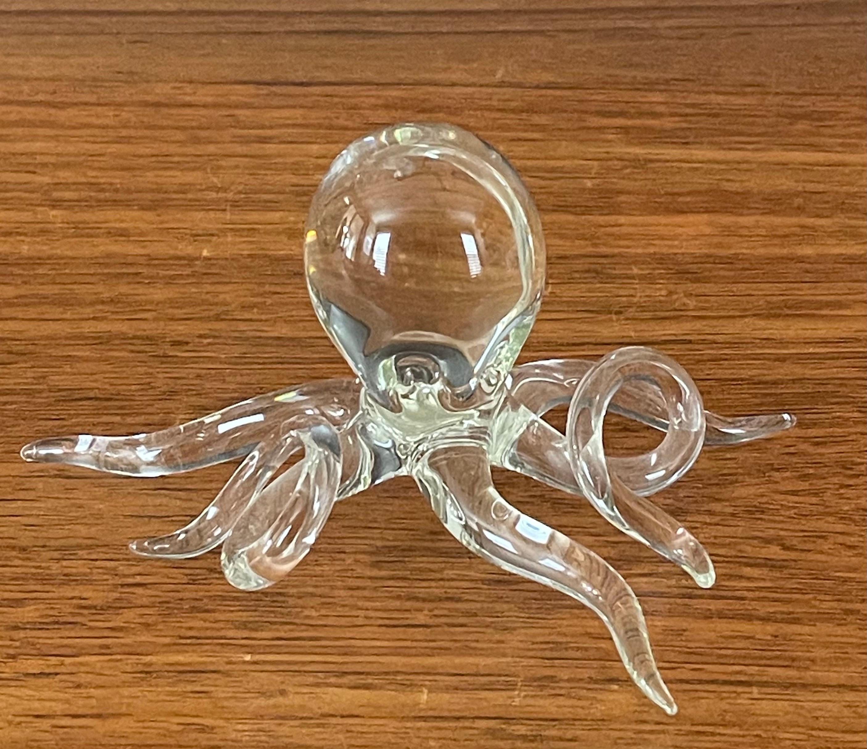 Art glass octopus sculpture by Hans Godo Frabel, circa 1970s. The sculpture is made of clear blown glass and measures 6