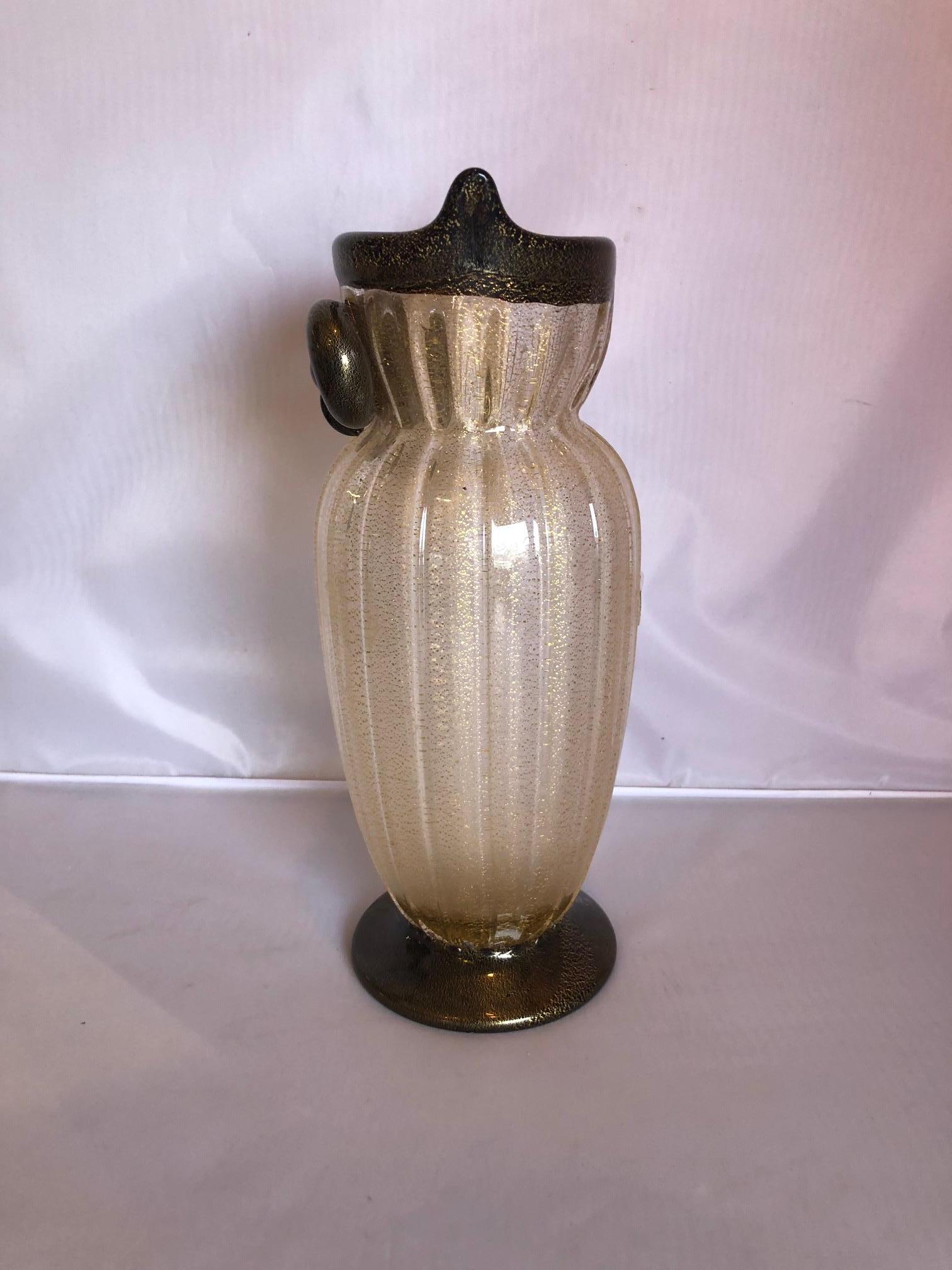 Mid-Century Modern Art Glass Owl Vase by Gambaro & Poggi for Murano