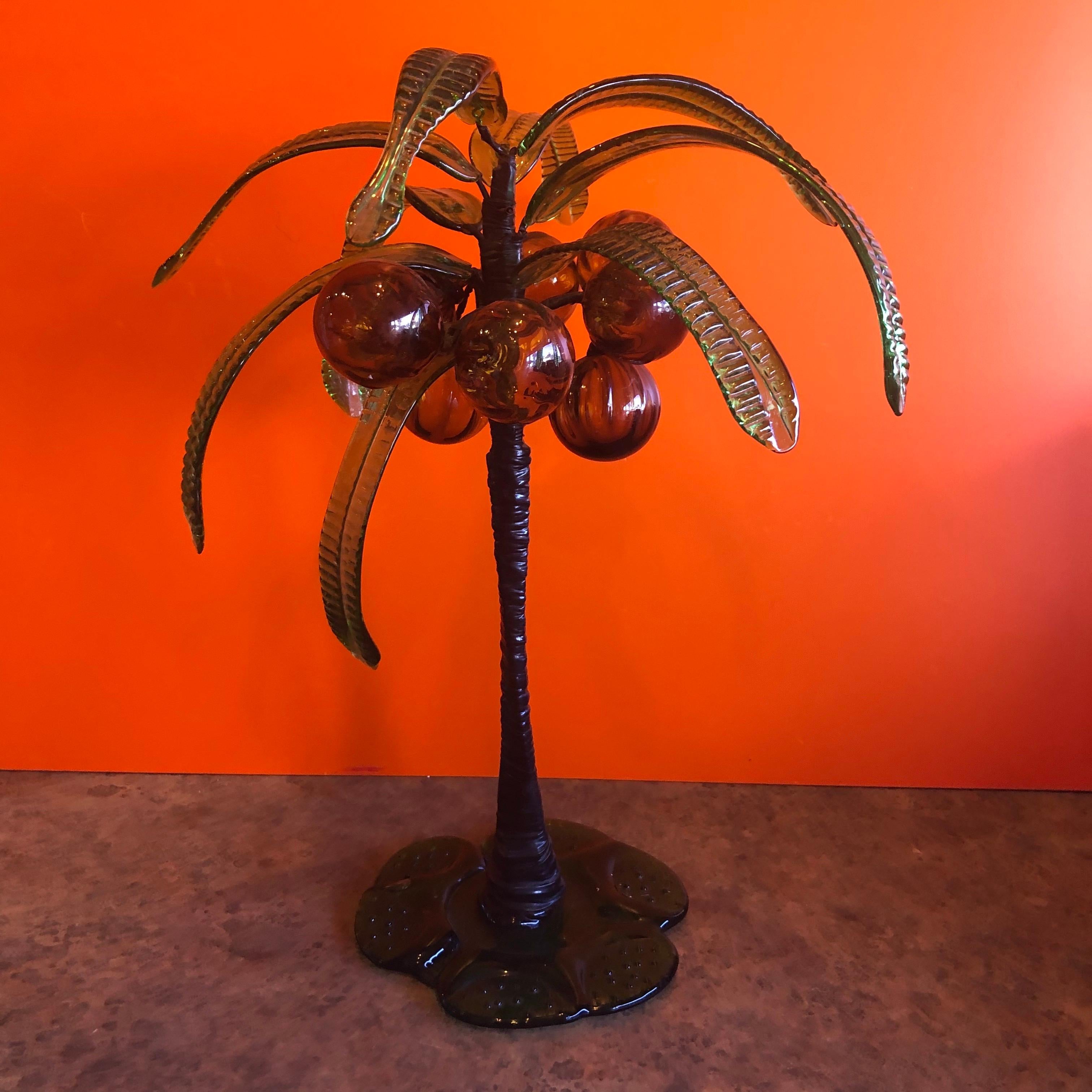 Art glass palm tree with coconuts by Murano Glass Studios, circa 1980s. The tree measures: 13