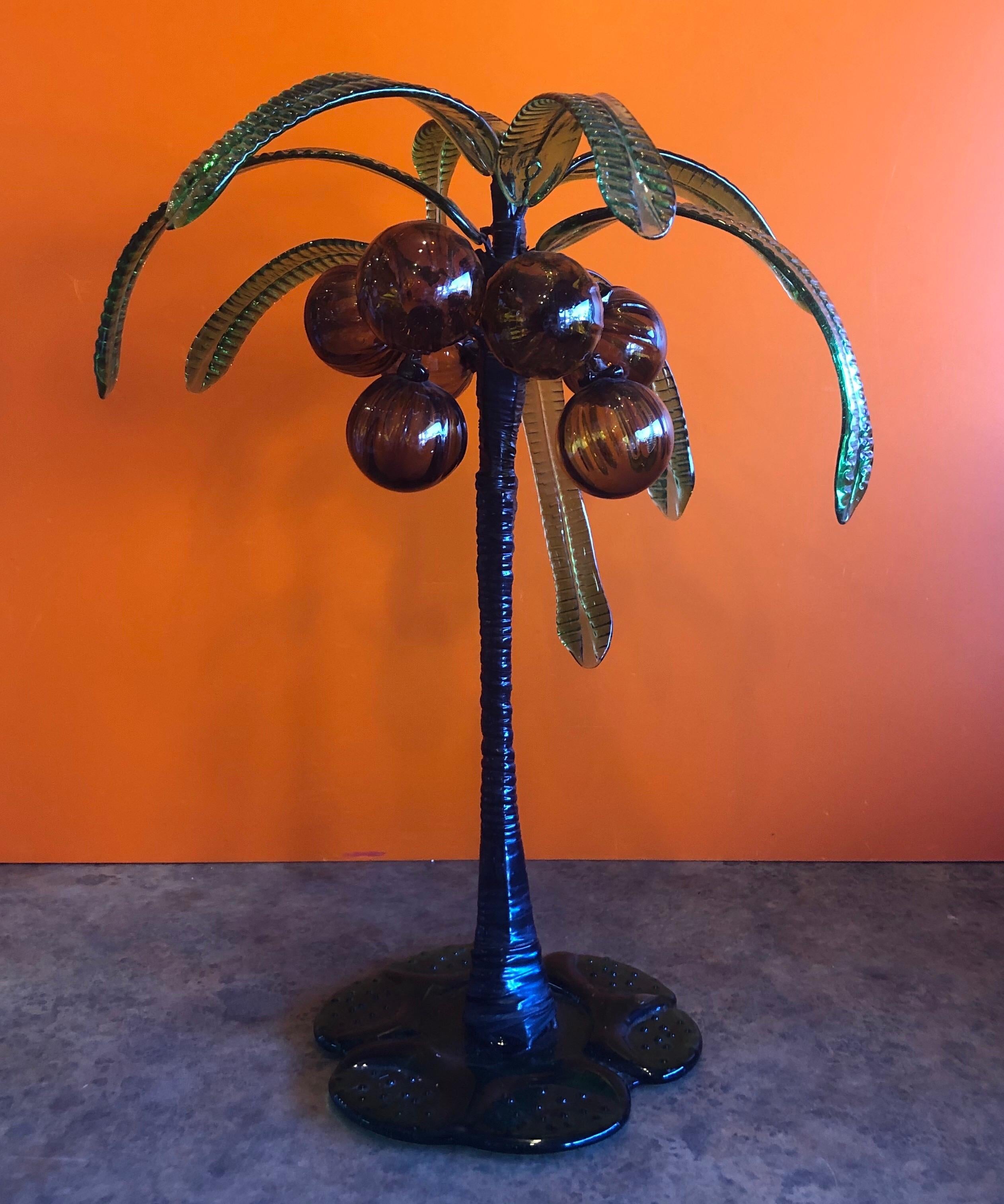 Art Glass Palm Tree with Coconuts by Murano Glass Studios In Good Condition In San Diego, CA