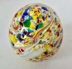 Art Glass Paperweight of Clear Glass and a Confetti Concentrated Center