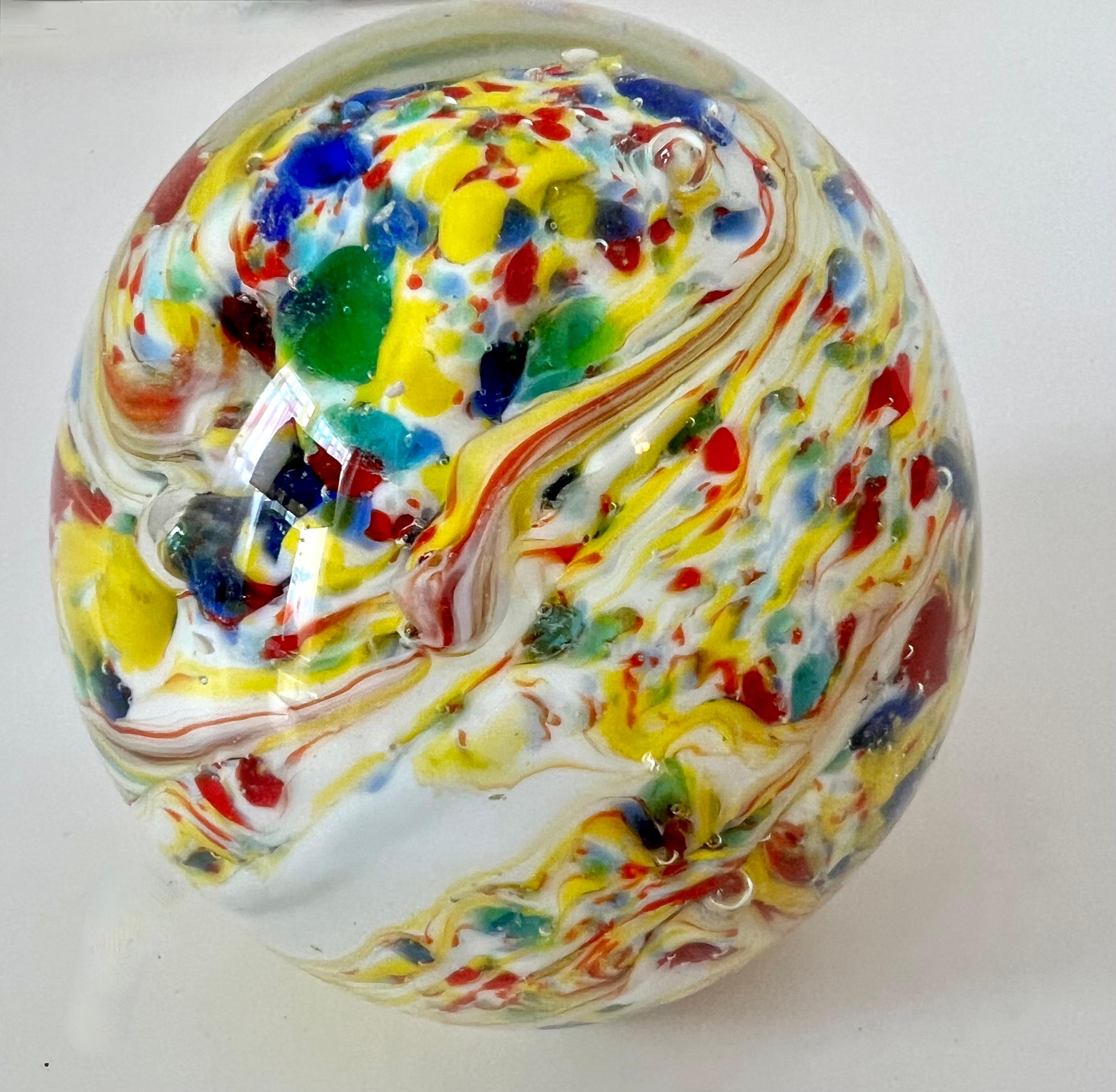 Mid-Century Modern Art Glass Paperweight of Clear Glass and a Confetti Concentrated Center For Sale