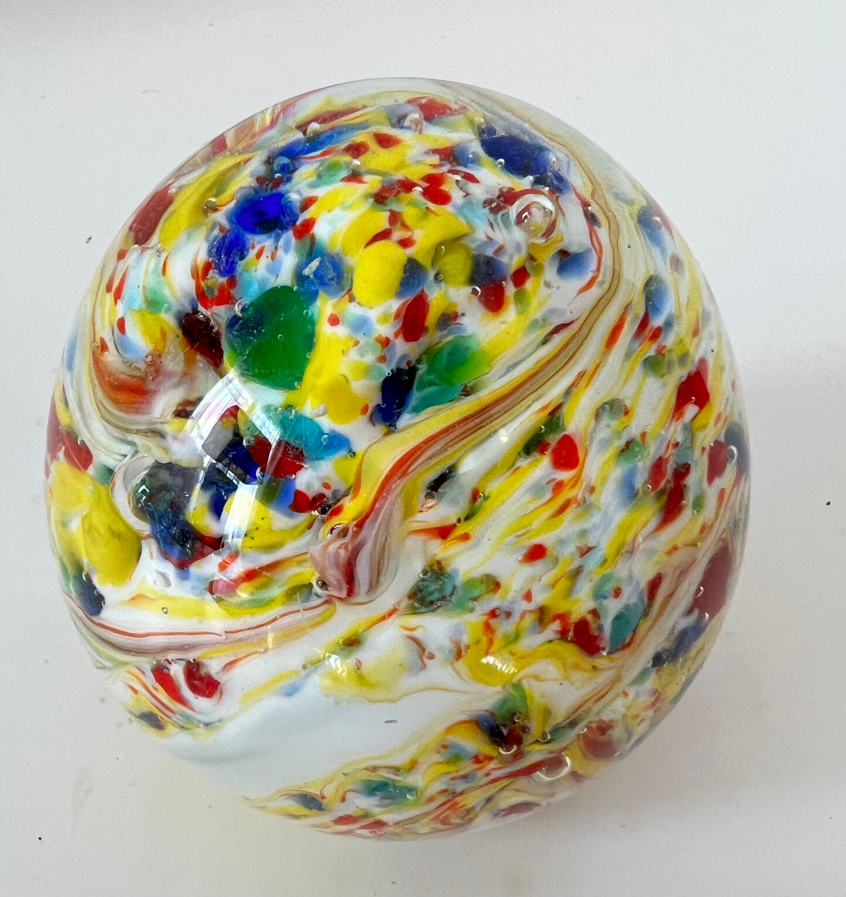 Hand-Crafted Art Glass Paperweight of Clear Glass and a Confetti Concentrated Center For Sale