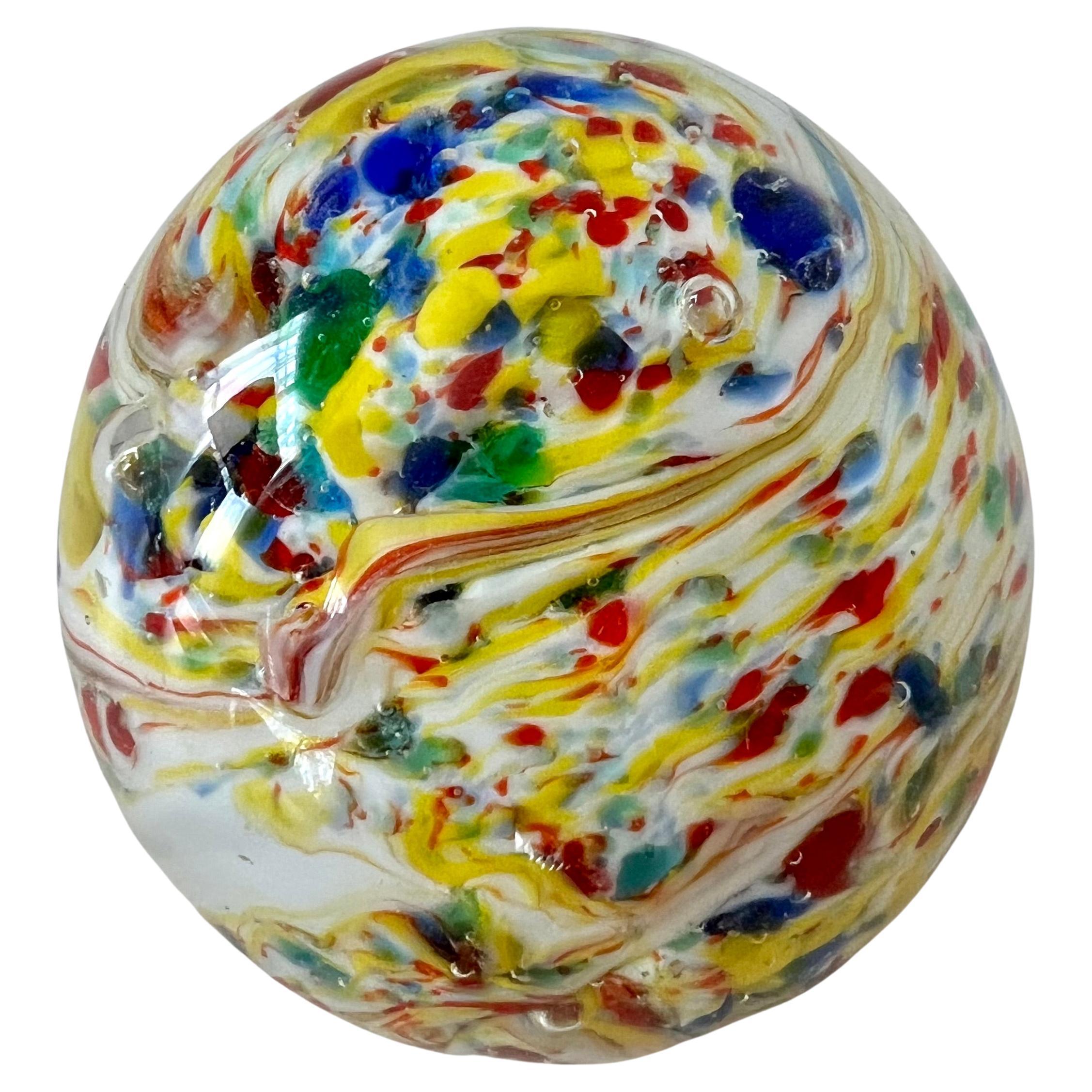 Art Glass Paperweight of Clear Glass and a Confetti Concentrated Center For Sale