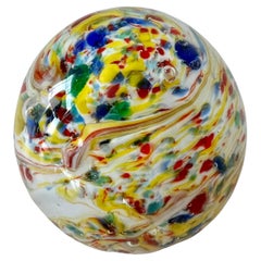 Used Art Glass Paperweight of Clear Glass and a Confetti Concentrated Center