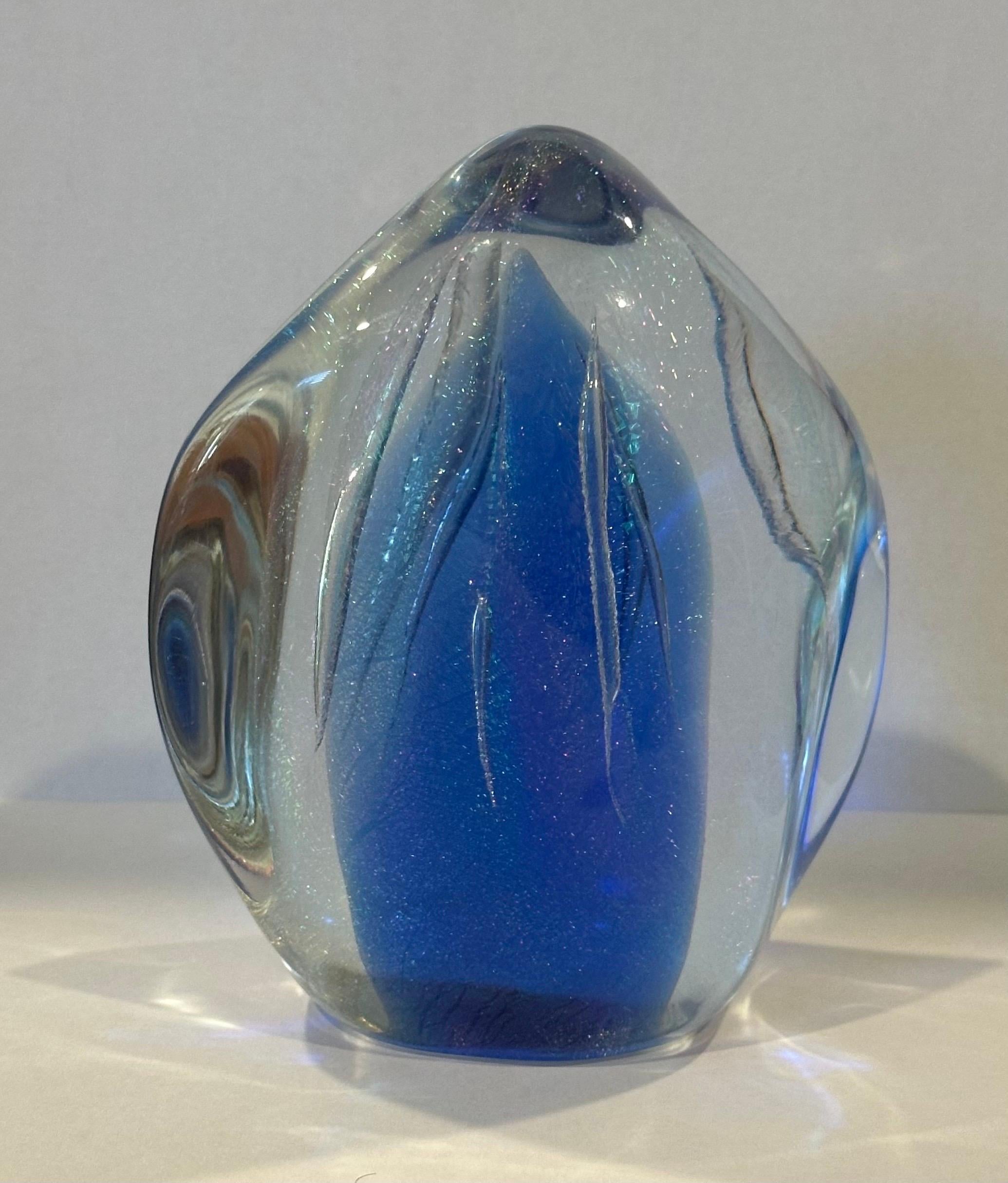  Beautiful art glass paperweight / sculpture by Milropa Studios, circa 1980s.  The piece is in very good vintage condition and measures 4.25