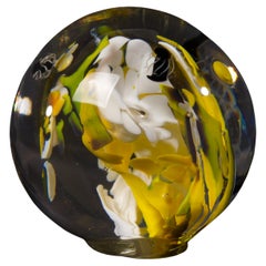 Art Glass Paperweight with Abstract White, Black, and Yellow Figuration