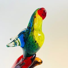 Vintage Hand-Blown Art Glass Parrot Sculpture, Late 20th Century