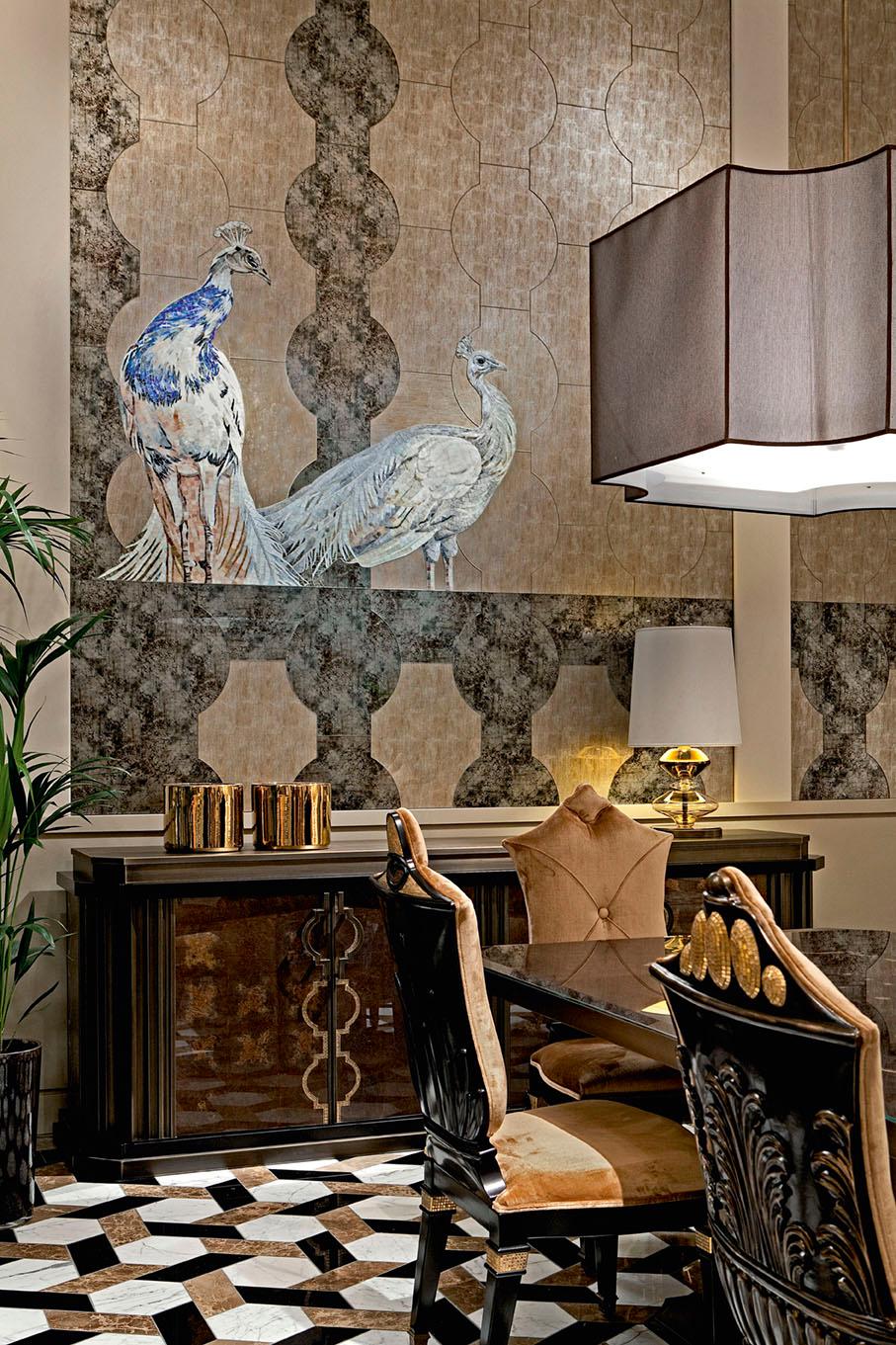 Italian Art Glass & Peacock Mosaic Decorative Panel Multiple Uses Dimension Customizable For Sale