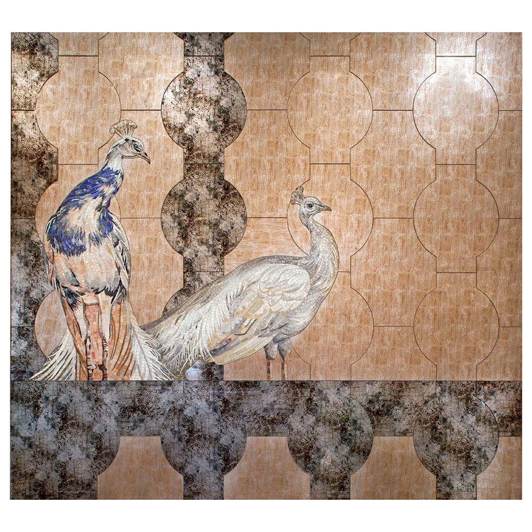Art Glass & Peacock Mosaic Decorative Panel Multiple Uses Dimension Customizable