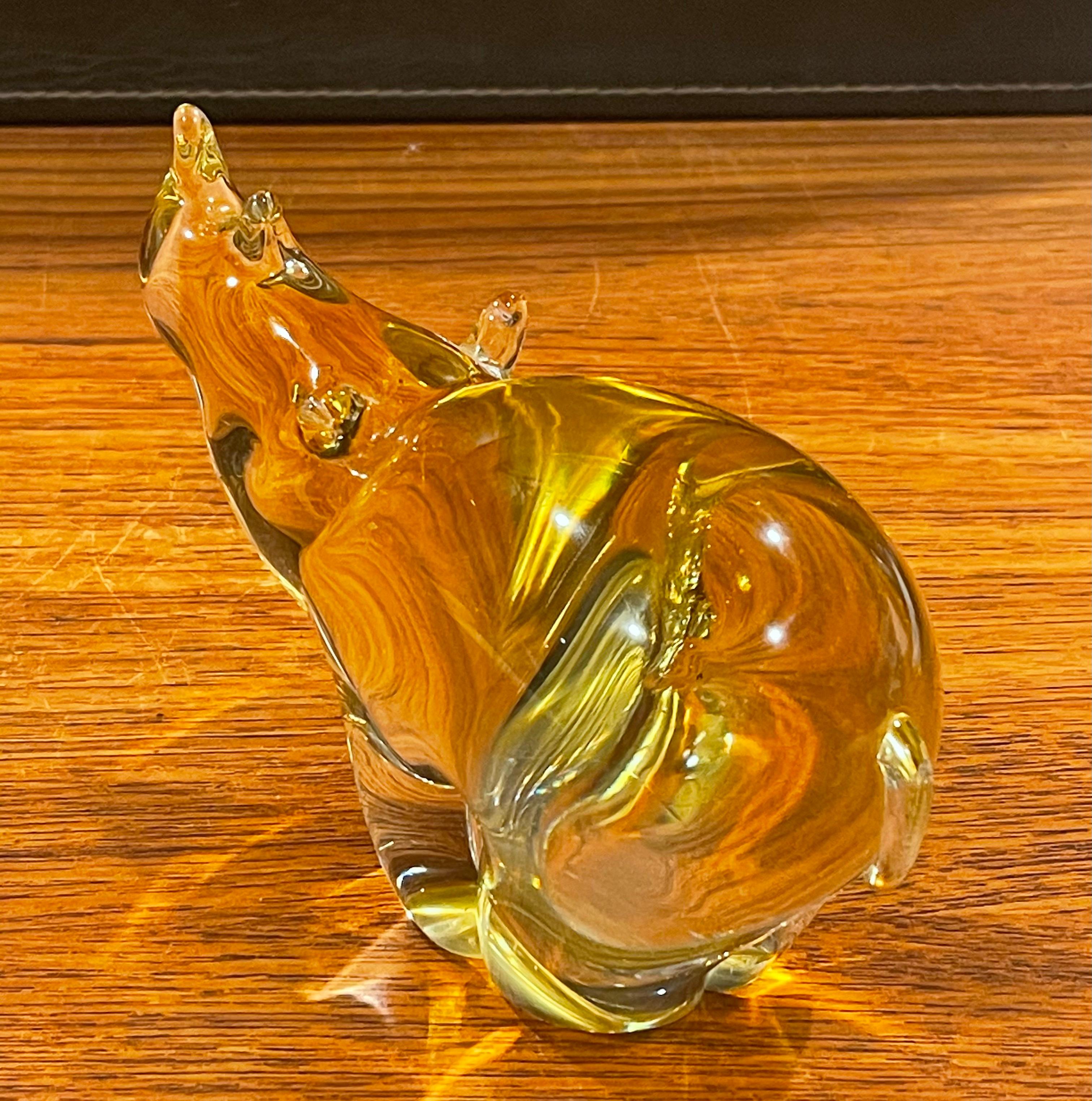 Mid-Century Modern Art Glass Rhino / Rhinoceros Sculpture by Murano For Sale