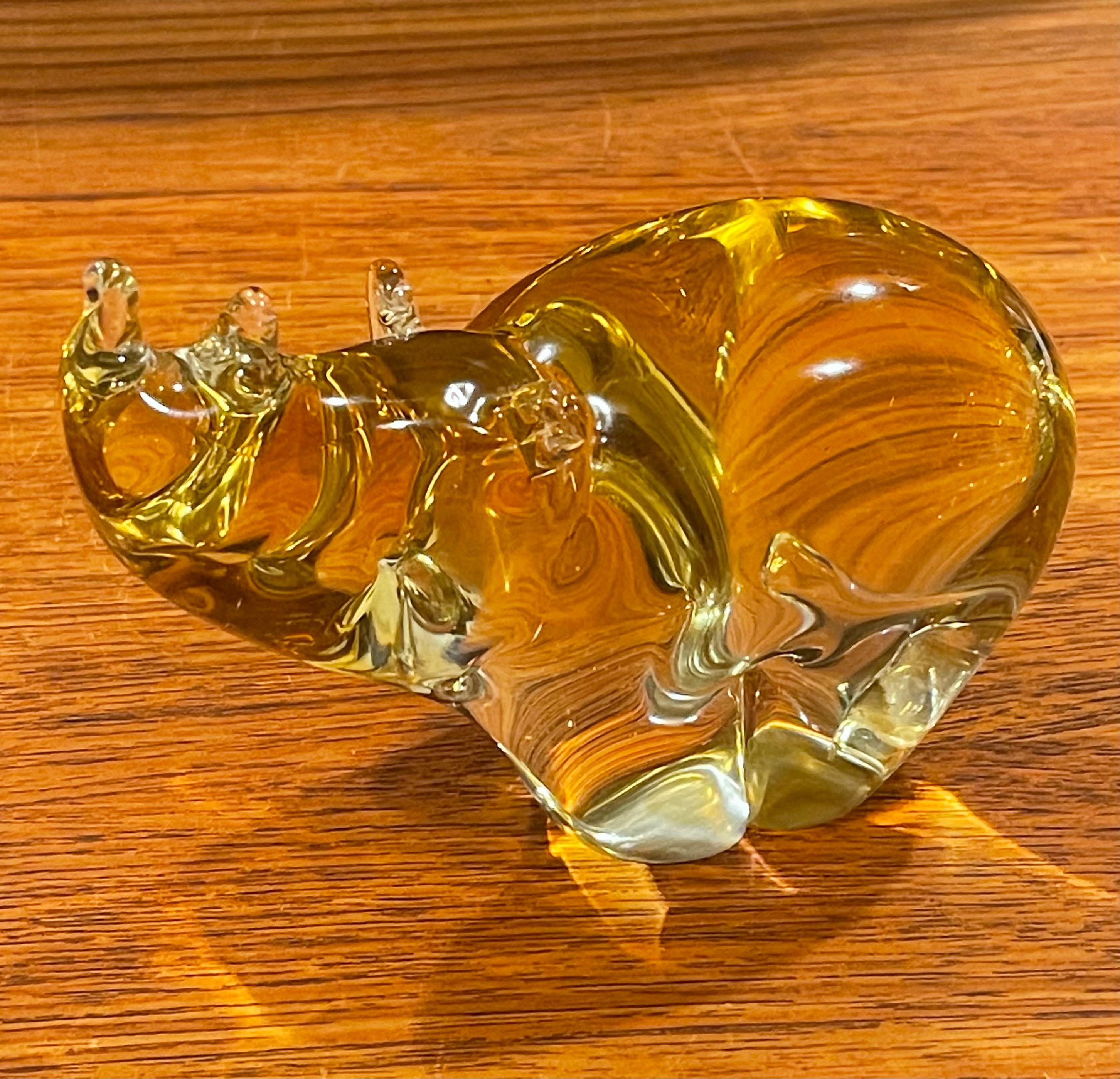 Italian Art Glass Rhino / Rhinoceros Sculpture by Murano For Sale