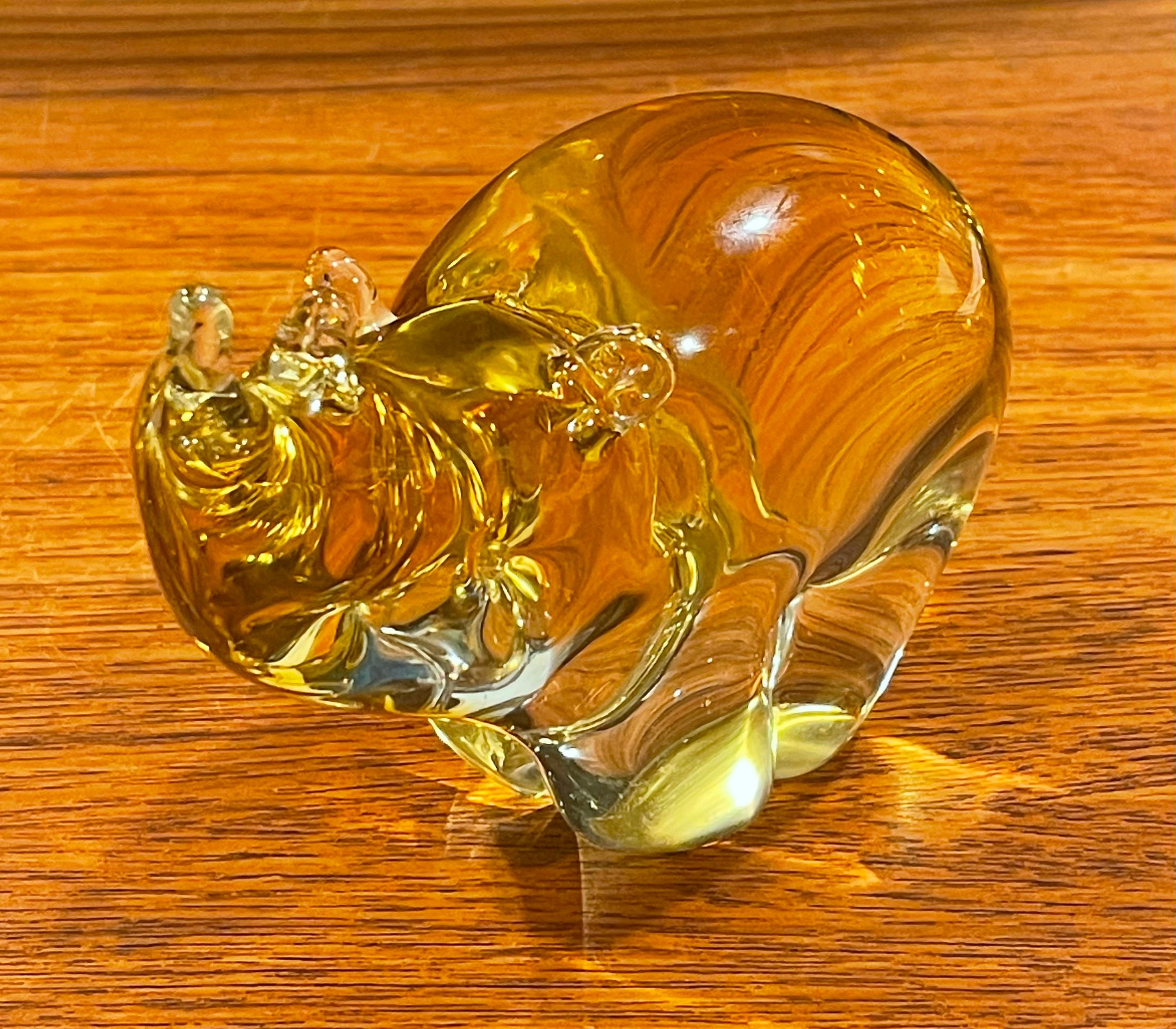 Hand-Carved Art Glass Rhino / Rhinoceros Sculpture by Murano For Sale