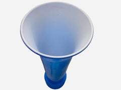 Art Glass Royal Blue And White Glass Fluted Vase