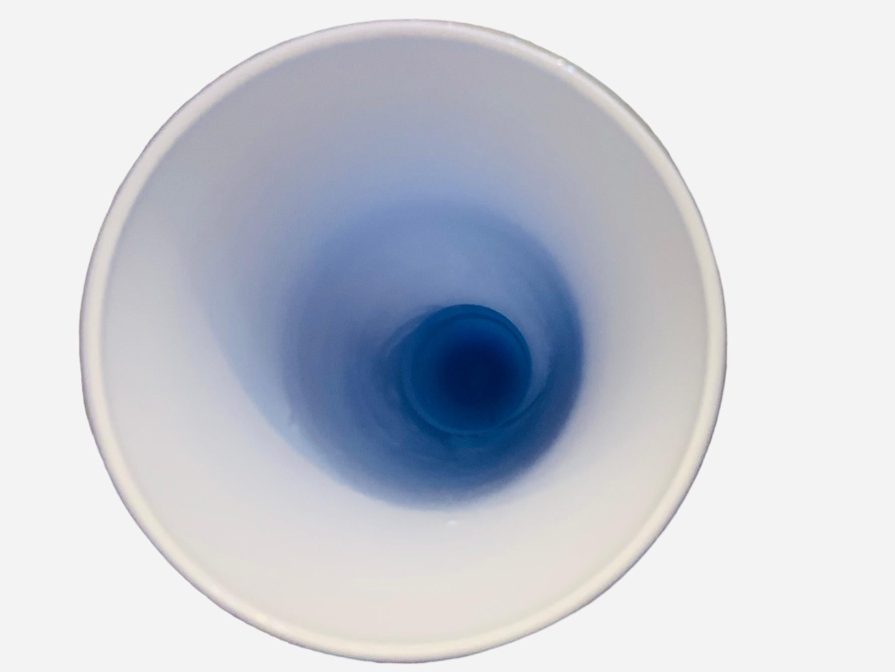 Modern Art Glass Royal Blue And White Glass Fluted Vase For Sale
