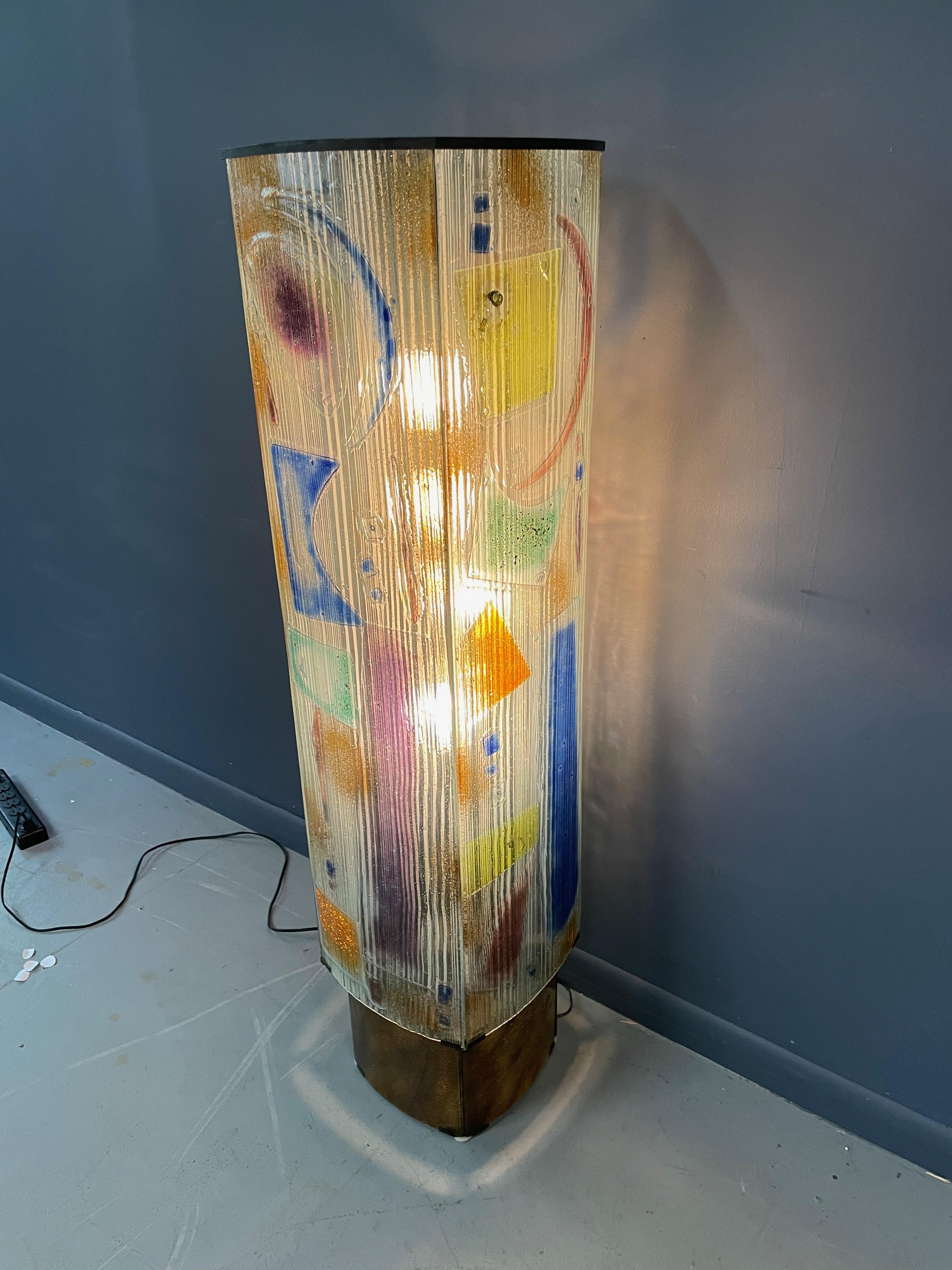 North American Art Glass Sculptural Floor Lamp with Bronze Fittings Mid Century