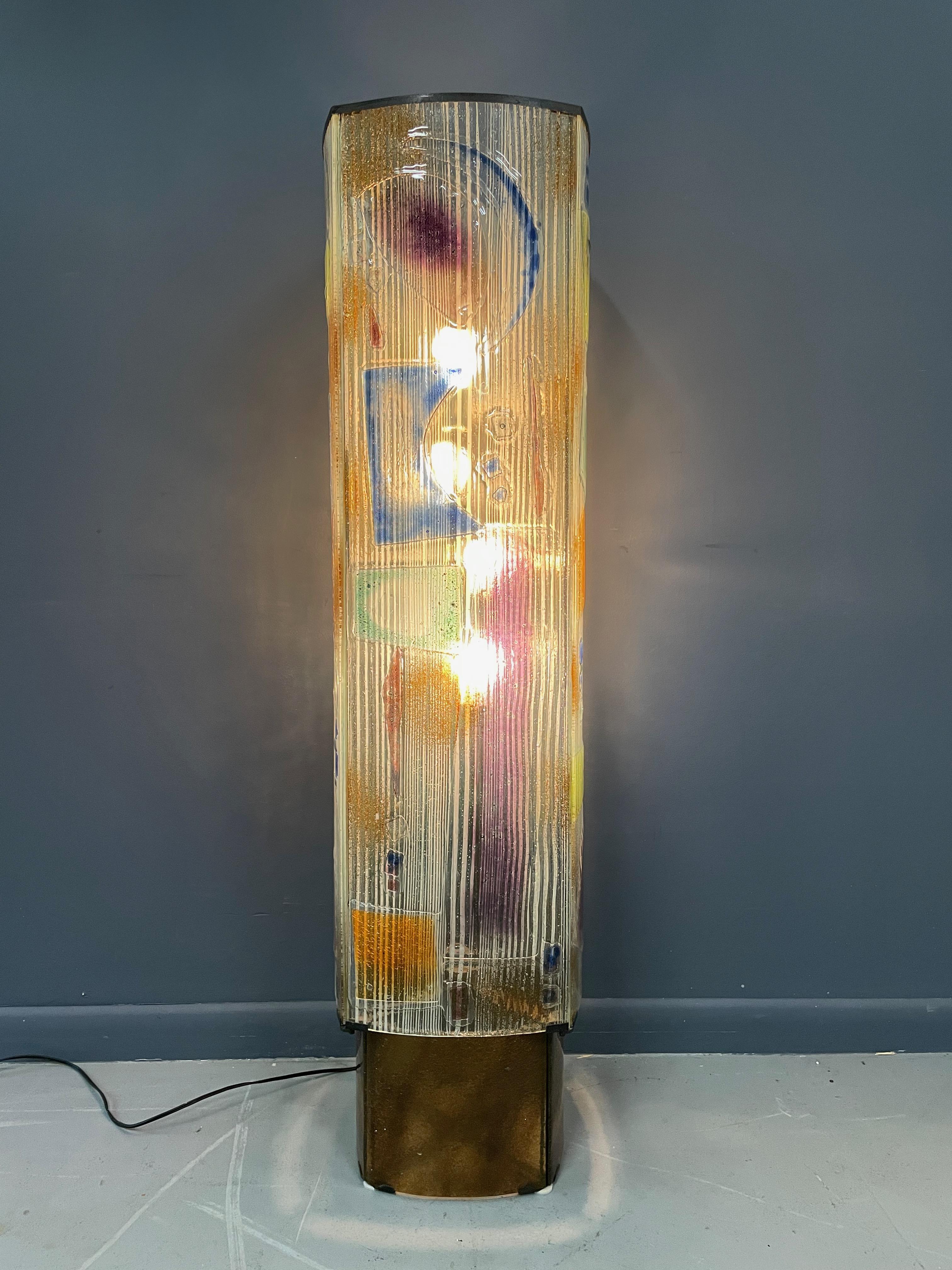 Art Glass Sculptural Floor Lamp with Bronze Fittings Mid Century In Good Condition In Philadelphia, PA